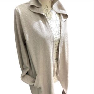 Women's Beige Open-Front Hooded Sweater 2 Pockets